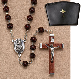 Brown Wood Rosary with Case